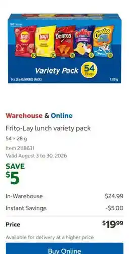 Costco Frito-Lay lunch variety pack offer