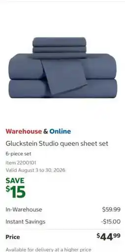 Costco Gluckstein Studio queen sheet set offer