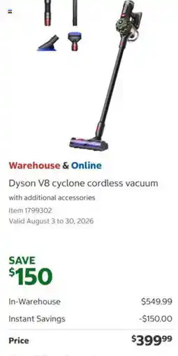 Costco Dyson V8 cyclone cordless vacuum offer