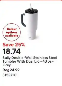 Staples Sully double-wall stainless steel tumbler with dual lid - grey offer