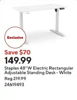 Staples Staples 48"W Electric Rectangular Adjustable Standing Desk - White offer