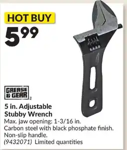 Princess Auto Grease & Gear 5 in. Adjustable Stubby Wrench offer