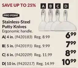 Princess Auto Pro Point stainless-steel putty knives offer