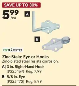 Princess Auto Onward zinc stake eye or hooks offer