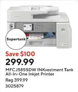 Staples Canon MFCJ5855DW INKvestment Tank All-In-One Inkjet Printer offer