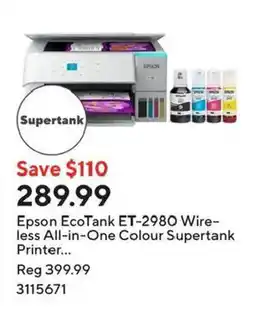 Staples Epson EcoTank ET-2980 Wireless All-in-One Colour Supertank Printer offer