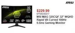 Canada Computers msi mag 325cqf 32" wqhd rapid va curved 180hz 0.5ms gaming monitor offer