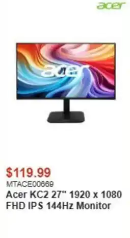 Canada Computers Acer KC2 27" 1920 x 1080 FHD IPS 144Hz Monitor offer
