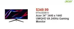 Canada Computers Acer 34" 3440 x 1440 UWQHD VA 240Hz Gaming Monitor offer