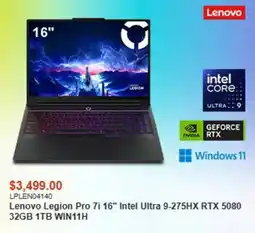 Canada Computers Lenovo Legion Pro 7i 16" Intel Ultra 9-275HX RTX 5080 32GB 1TB WIN11H offer