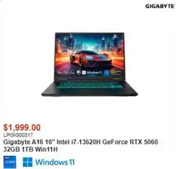 Canada Computers Gigabyte A16 16" Intel i7-13620H GeForce RTX 5060 32GB 1TB Win11H offer