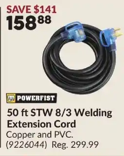 Princess Auto Powerfist 50 ft STW 8/3 Welding Extension Cord offer