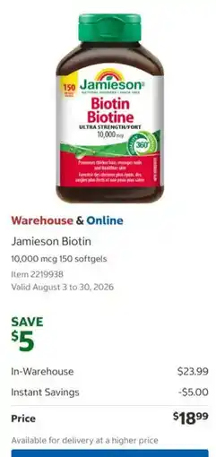 Costco Jamieson biotin offer