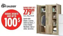 Canadian Tire Sauder 3-Door Shaker Wardrobe. Oak or white. 168-0212X offer