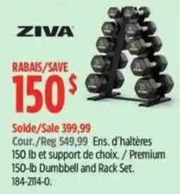 Canadian Tire Ziva premium 150-lb dumbbell and rack set offer