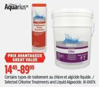 Canadian Tire Aquarius selected chlorine treatments and liquid algaecide offer