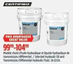 Canadian Tire Certified selected hydraulic oil and transmission/differential hydraulic fluid offer