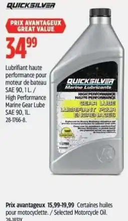 Canadian Tire Quicksilver high performance marine gear lube offer