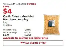 Costco Castle Cheese shredded Mexi blend topping offer
