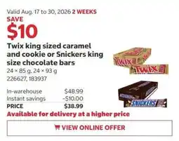 Costco Twix king sized caramel and cookie or Snickers king size chocolate bars offer