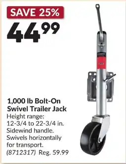 Princess Auto 1,000 lb Bolt-On Swivel Trailer Jack offer