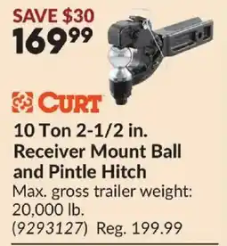 Princess Auto Curt 10 ton 2-1/2 in. receiver mount ball and pintle hitch offer