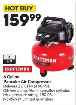Princess Auto Craftsman 6 Gallon Pancake Air Compressor offer