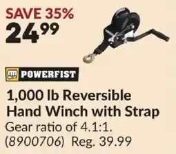 Princess Auto Powerfist 1,000 lb Reversible Hand Winch with Strap offer