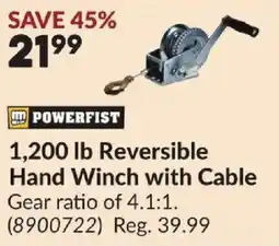 Princess Auto Powerfist 1,200 lb Reversible Hand Winch with Cable offer