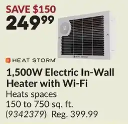 Princess Auto Heat storm 1,500w electric in-wall heater with wi-fi offer