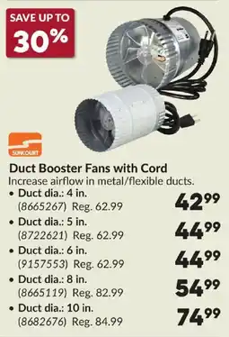 Princess Auto Suncourt duct booster fans with cord offer