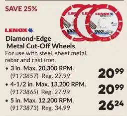 Princess Auto Lenox diamond-edge metal cut-off wheels offer