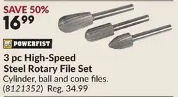 Princess Auto Powerfist 3 pc High-Speed Steel Rotary File Set offer