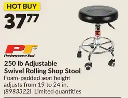 Princess Auto Performance Tool 250 lb Adjustable Swivel Rolling Shop Stool offer