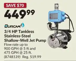Princess Auto Burcam 3/4 Hp Tankless Stainless-Steel Shallow-Well Jet Pump offer