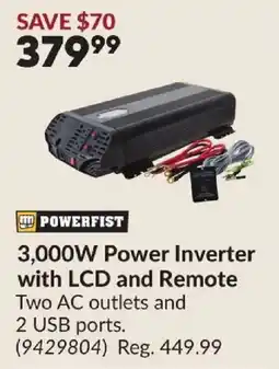 Princess Auto Powerfist 3,000W Power Inverter with LCD and Remote offer