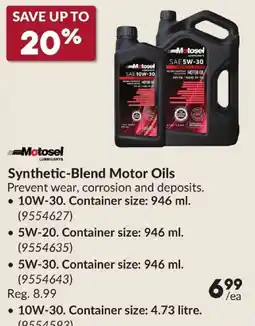 Princess Auto Motosel synthetic-blend motor oils offer
