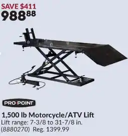 Princess Auto Pro Point 1,500 lb Motorcycle/ATV Lift offer