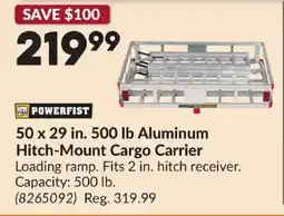Princess Auto Powerfist 50 x 29 in. 500 lb Aluminum Hitch-Mount Cargo Carrier offer