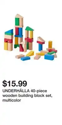 IKEA UNDERHÅLLA 40-piece wooden building block set, multicolor offer