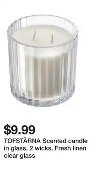 IKEA TOFSTÄRNA Scented candle in glass, 2 wicks, Fresh linen clear glass offer