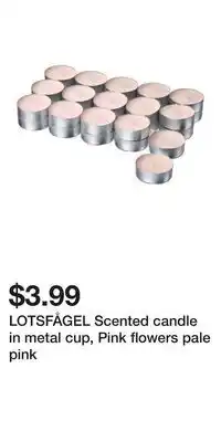 IKEA LOTSFÅGEL Scented candle in metal cup, Pink flowers pale pink offer