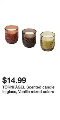 IKEA TÖRNFÅGEL Scented candle in glass, Vanilla mixed colors offer