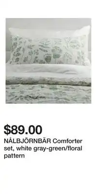 IKEA NÅLBJÖRNBÄR Comforter set, white gray-green/floral pattern offer