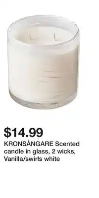 IKEA KRONSÅNGARE Scented candle in glass, 2 wicks, Vanilla/swirls white offer