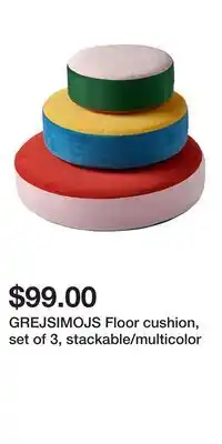 IKEA GREJSIMOJS Floor cushion, set of 3, stackable/multicolor offer