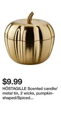 IKEA HÖSTAGILLE Scented candle/metal tin, 2 wicks, pumpkin-shaped/Spiced pumpkin gold-colour offer