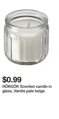 IKEA HÖKGÖK Scented candle in glass, Vanilla pale beige offer