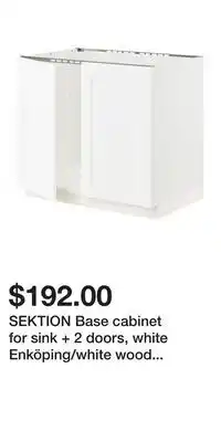 IKEA SEKTION Base cabinet for sink + 2 doors, white Enköping/white wood effect offer