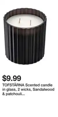 IKEA TOFSTÄRNA Scented candle in glass, 2 wicks, Sandalwood & patchouli black offer